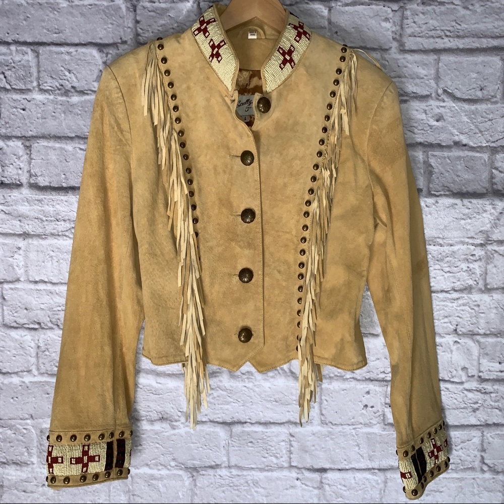 Scully Studded Suede Leather Fringe Beaded West